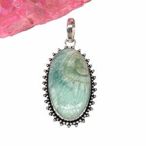 Caribbean Calcite Aragonite Necklace Pendant 925 Sterling Silver Overlay Oval